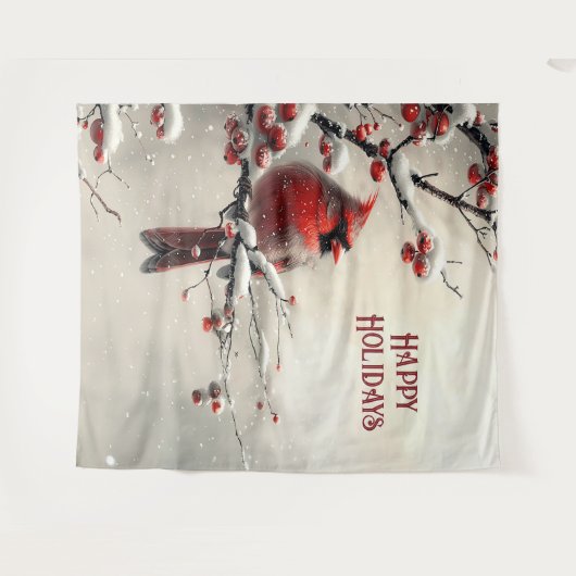 Christmas Red Cardinal Holiday Backdrop Wandteppich (Vorderseite (Horizontal))