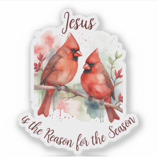 Christmas Red Cardinal Jesus Reason for Season Aufkleber (Vorderseite)