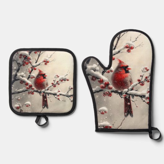 Christmas Red Cardinal Ofenhandschuh & Topflappen-Set (Vorderseite)