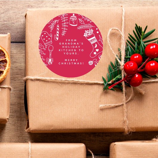 Christmas Red Cheer Holiday Baking Hand Drawn Runder Aufkleber