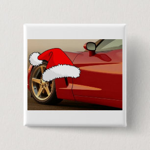 Christmas Red Corvette Button