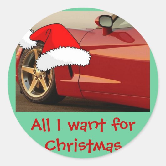 Christmas Red Corvette Runder Aufkleber (Vorderseite)