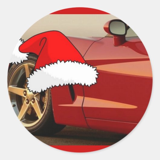 Christmas Red Corvette Runder Aufkleber (Vorderseite)