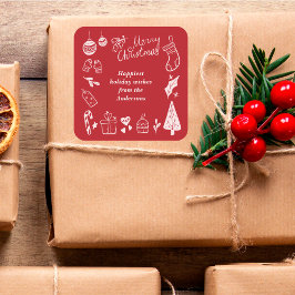 Christmas Red Cute Festive Hand Drawn Doodles Quadratischer Aufkleber