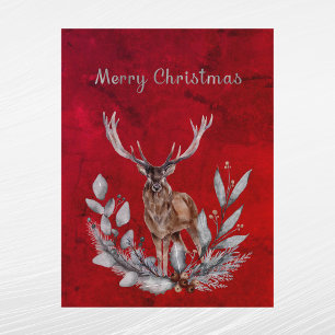 Christmas Red Deer Buck Floral Watercolor Feiertagspostkarte