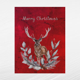Christmas Red Deer Buck Floral Watercolor Feiertagspostkarte