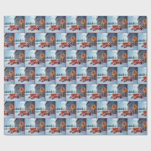 Christmas Red Farm Tractor In Snow Geschenkpapier (Flach)