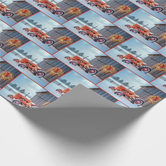 Christmas Red Farm Tractor In Snow Geschenkpapier (Ecke)