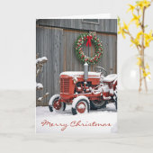 Christmas Red Farm Tractor In Snow Karte (Gelbe Blume)