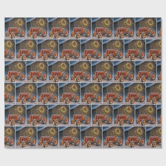 Christmas Red Farm Tractor With Glowing Wreath Geschenkpapier (Flach)