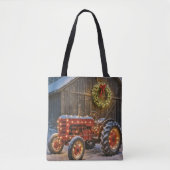 Christmas Red Farm Tractor With Glowing Wreath Tasche (Vorderseite)