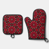 Christmas Red Floral Ofenhandschuh & Topflappen-Set (Vorderseite)