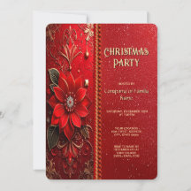 Christmas Red Flower Holiday Party Invitation