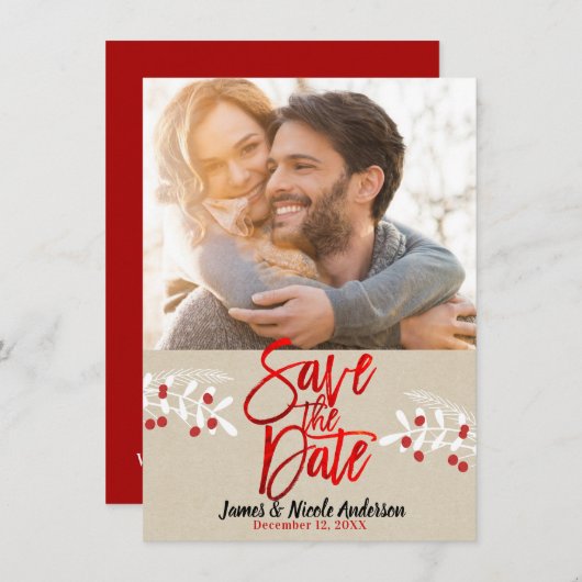 Christmas Red Foil Modernes Save the Date Foto (Vorne/Hinten)