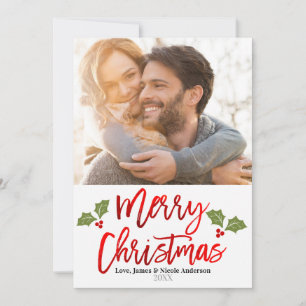 Christmas Red Foil Modernes Script Holiday Foto Feiertagskarte