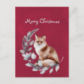 Christmas Red Fox Blätter Wasserfarbe Feiertagspostkarte (Vorderseite)
