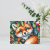 Christmas Red Fox Postcard Postkarte (Stehend Vorderseite)