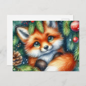 Christmas Red Fox Postcard Postkarte (Vorne/Hinten)