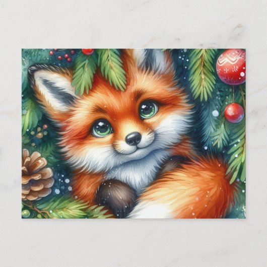 Christmas Red Fox Postcard Postkarte (Vorderseite)