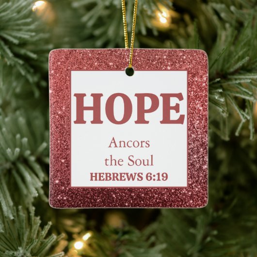 Christmas Red Glitzer Bible Verse Hope Keramikornament (Baum)
