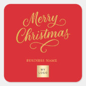 Christmas red gold business logo quadratischer aufkleber (Vorderseite)