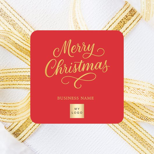 Christmas red gold business logo quadratischer aufkleber
