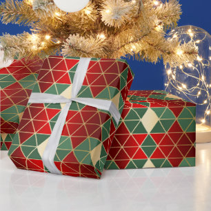 Christmas Red Gold Green Geometric Muster Geschenkpapier