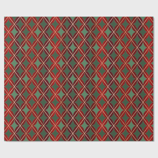Christmas Red Gold Green Harlequin Curved Diamond Geschenkpapier (Flach)