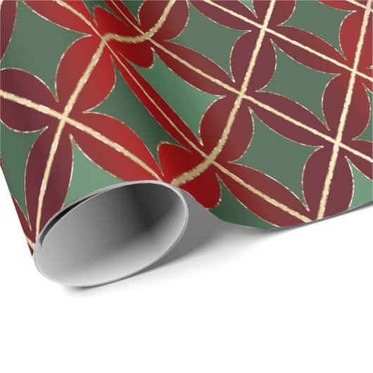 Christmas Red Gold Green Harlequin Curved Diamond  Geschenkpapier (Rolleneckpunkt)