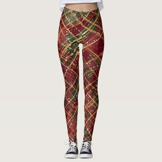 Christmas, Red Gold Green ,White Merry Christmas Leggings (Vorderseite)