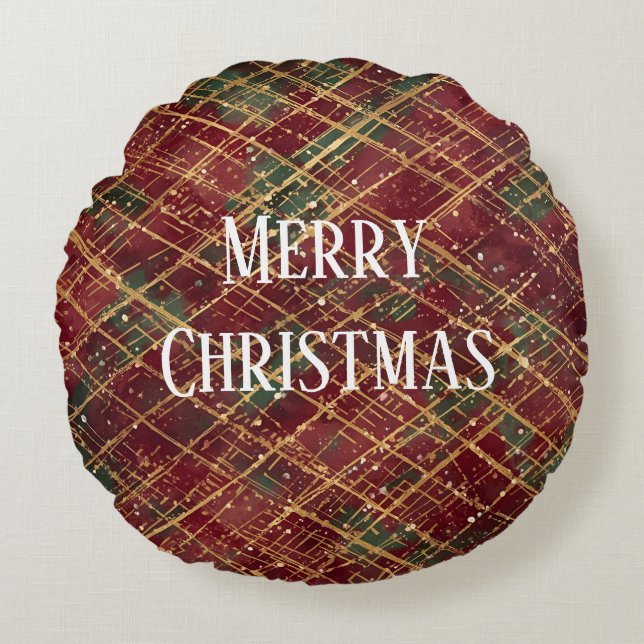 Christmas, Red Gold Green ,White Merry Christmas Rundes Kissen (Vorderseite)