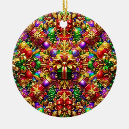 CHRISTMAS Red Gold Lila Green 3D Geschenk ~ Keramik Ornament (Vorne)