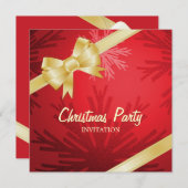 Christmas Red Golden Bow Party Einladung (Vorne/Hinten)