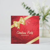 Christmas Red Golden Bow Party Einladung (Stehend Vorderseite)