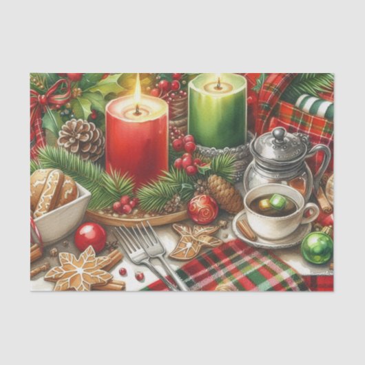 Christmas Red & Green Candlelight with Cookies Seidenpapier (Vorderseite)
