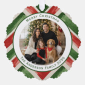 Christmas Red Green Chevron Easy 2 Photos Ornament Karte (Vorderseite)