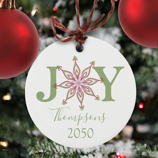 Christmas Red Green Foto Joy Typografy Keramik Ornament