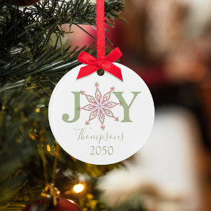 Christmas Red Green Foto Joy Typografy Ornament