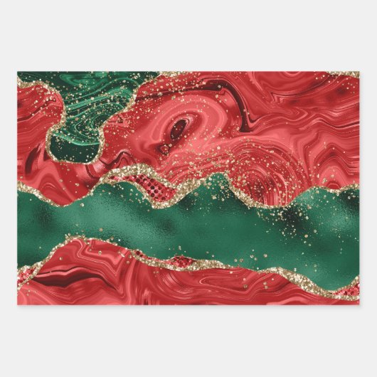Christmas Red Green Glitzer Agate Geschenkpapier Set (Vorderseite 2)