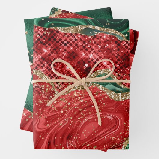 Christmas Red Green Glitzer Agate Geschenkpapier Set (Beispiel)