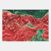 Christmas Red Green Glitzer Agate Geschenkpapier Set (Vorderseite)