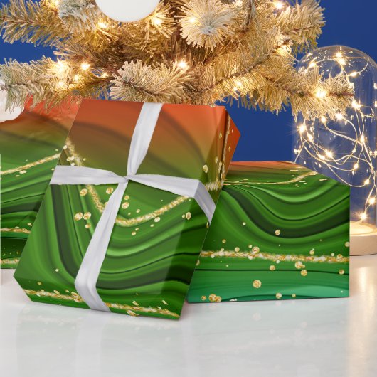 CHRISTMAS RED GREEN & GOLD ABSTRAKTE WIRBEL GESCHENKPAPIER (Feiertage)