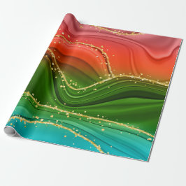 CHRISTMAS RED GREEN & GOLD ABSTRAKTE WIRBEL GESCHENKPAPIER
