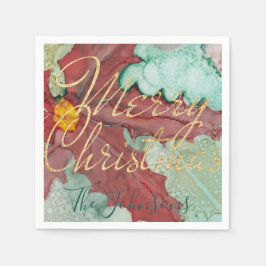 Christmas Red Green Gold Pointsettia Serviette