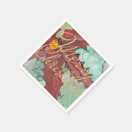 Christmas Red Green Gold Pointsettia Serviette (Ecke)