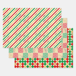 CHRISTMAS RED GREEN GOLD URLAUB PATTERNS GESCHENKPAPIER SET