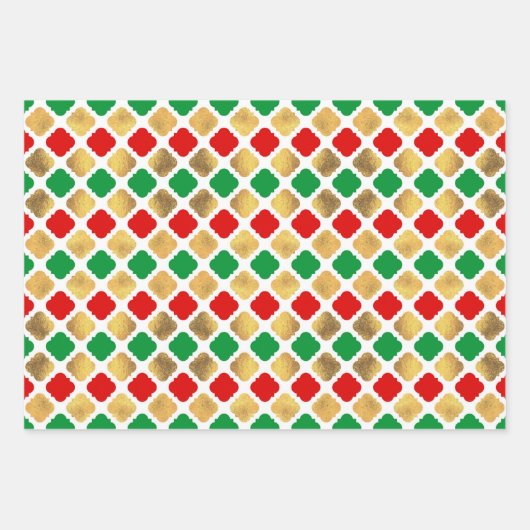 CHRISTMAS RED GREEN GOLD URLAUB PATTERNS GESCHENKPAPIER SET (Vorderseite 2)