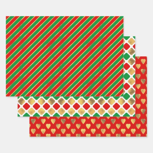 CHRISTMAS RED GREEN GOLD URLAUB PATTERNS GESCHENKPAPIER SET (Set)
