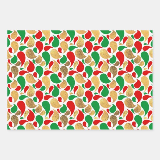 CHRISTMAS RED GREEN GOLD URLAUB PATTERNS GESCHENKPAPIER SET (Vorderseite)