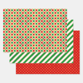 CHRISTMAS RED GREEN GOLD URLAUB PATTERNS GESCHENKPAPIER SET